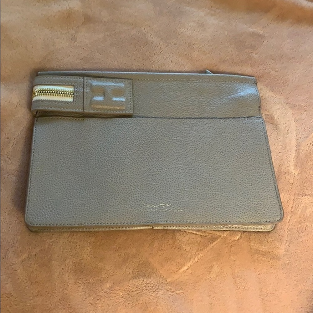 ‼️SOLD‼️ India Hicks Taupe Big Zipper Clutch Purse
